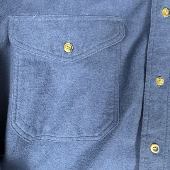 Vintage Lands End Heavy Fleece Flannel Shirt L Navy Fall ‘98 90s Workwear USA - Picture 3 of 6